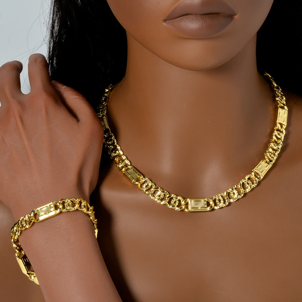 Fashion Chunky Twist Chain Necklace Gold Plated Bracelet CCB Link Cuban Gift for women male Hip Hop Rock Party jewelry