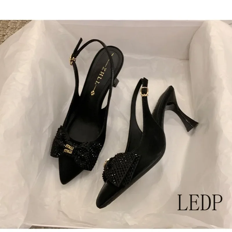 Женская обувь, туфли на высоком каблуке, пустые сандалии, женские тонкие сандалии с острым носком и галстуками-бабочками, летние модные сандалии