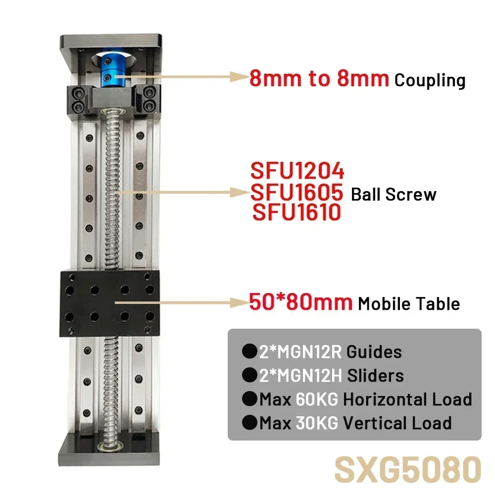 Linear Guid Double Square Sliding Table SFU 1204/1605/1610 Block Carriage Ball Screw Platform XYZ Motion Stage 4PCS Sliders