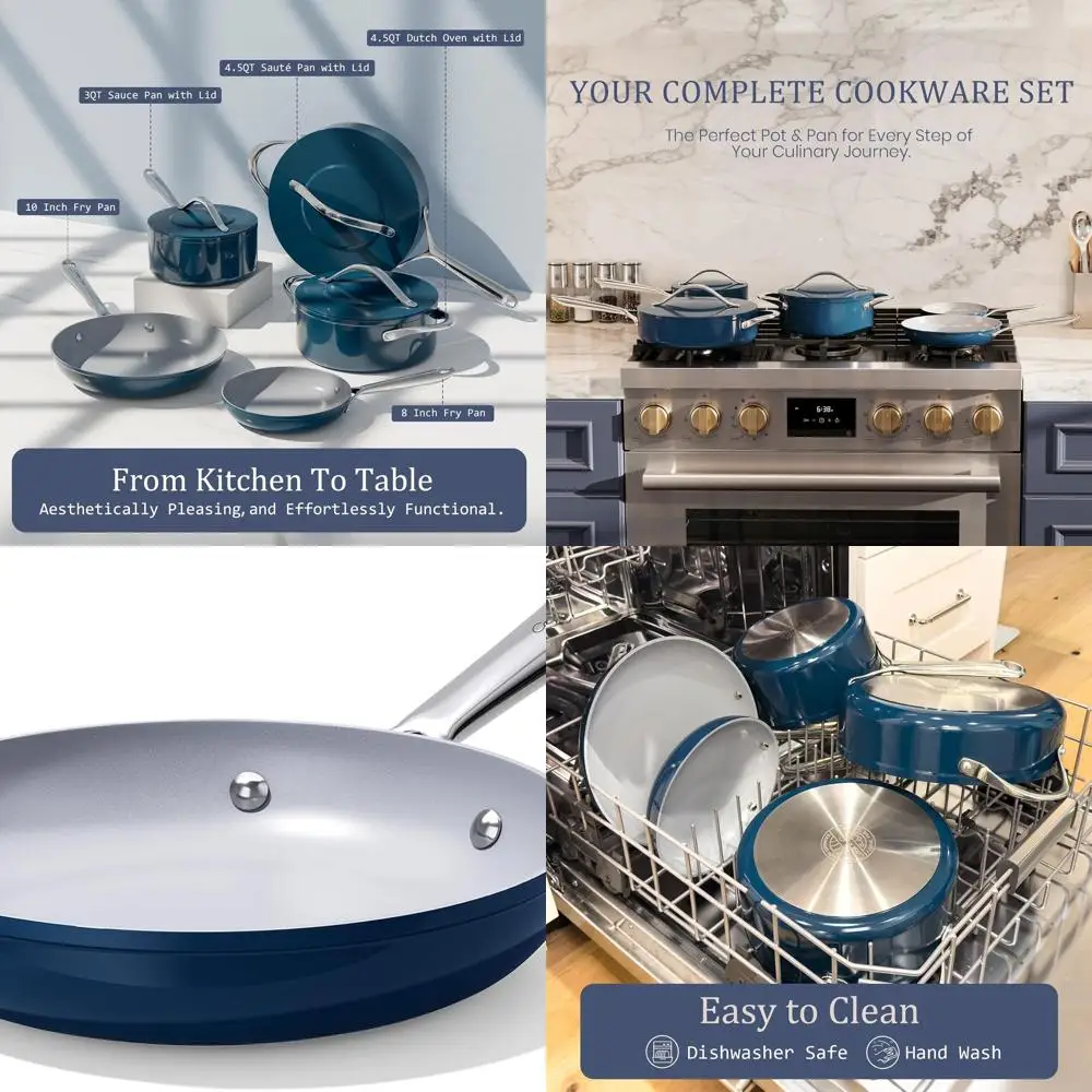 

10-составная индукционная антипригарная керамическая посуда – без ПТФЭ/ПФОК/ПФАС, подходит для духовки и посудомоечной машины, с охлаждающей ручкой, темно-синий цвет