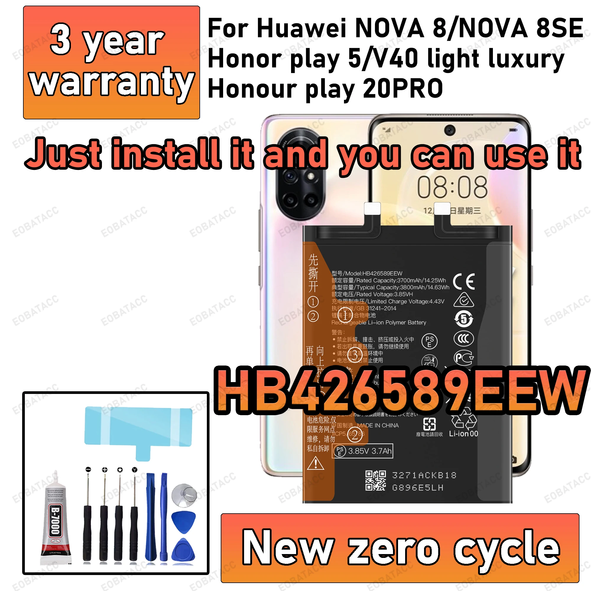 100% New High Capacity HB426589EEW Battery For Huawei NOVA 8/nova 8SE/Honor play 5/Honour play 20PRO Phone batteries batteria+Fr