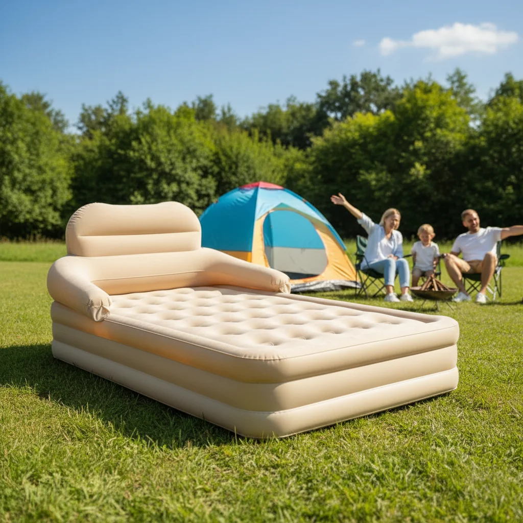 Modern Foldable Inflatable Air Mattress Camping Bed Soft Flocking Cover 40cm Thickness Adjustable Backrest Outdoor Park Use