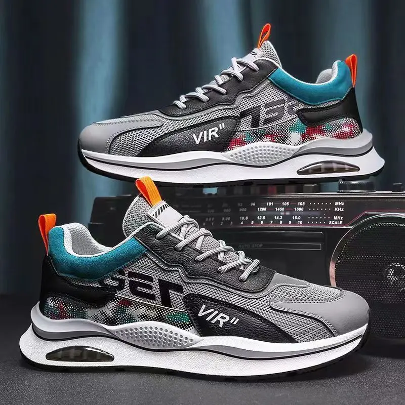 Men's shoes sports  leisure air cushion, spring and summer new mesh breathable patchwork soft sole flat running and travel shoes