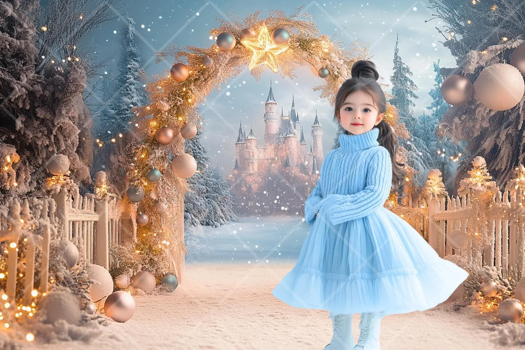 Mehofond Photography Background Winter Wonderland Christmas Castle Snowy Xmas Kids Family Portrait Decor Backdrop Photo Studio