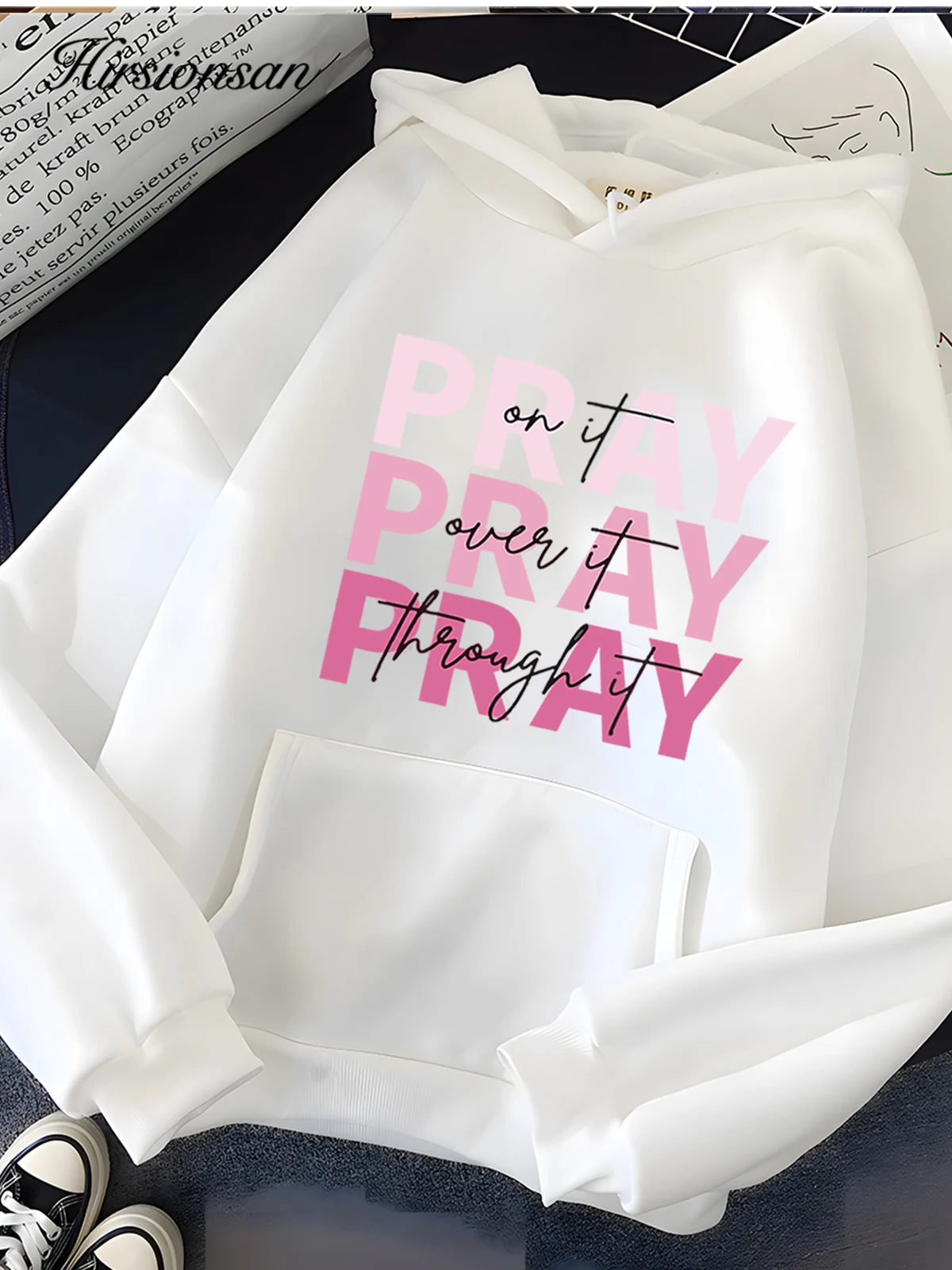 Hirsionsan Pink Letter Print Sweatshirt for Women 2023 New Winter Soft Casual Loose Warm Female Hoodies Fleece Ladies Clothes