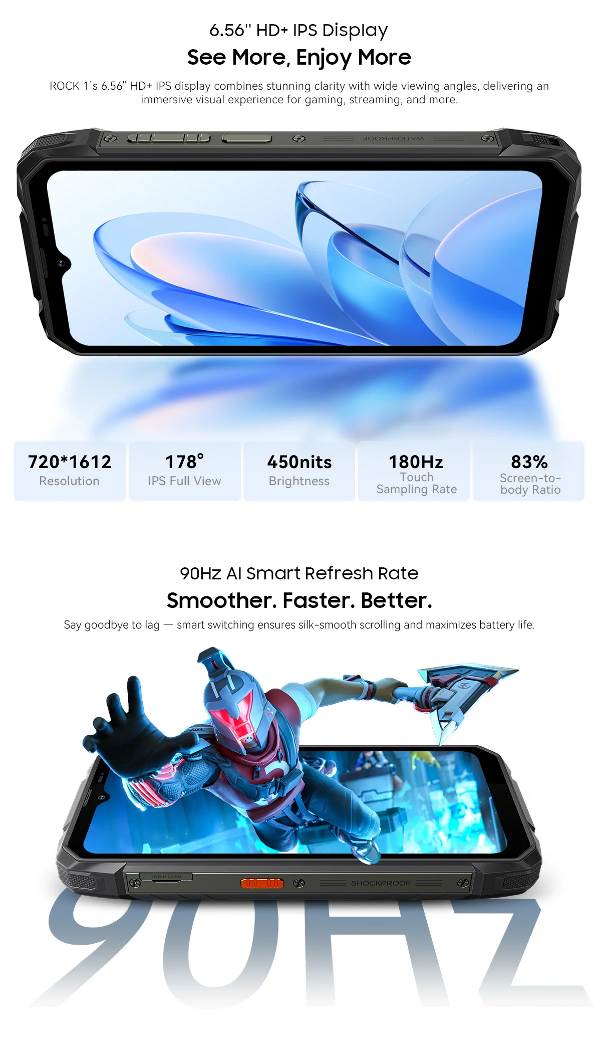 Blackview ROCK 1 AI Rugged Smartphone 6.56-inch 90Hz Display 256GB MediaTek Helio G81 4G Android 16 NFC Torch 15000mAh/33W