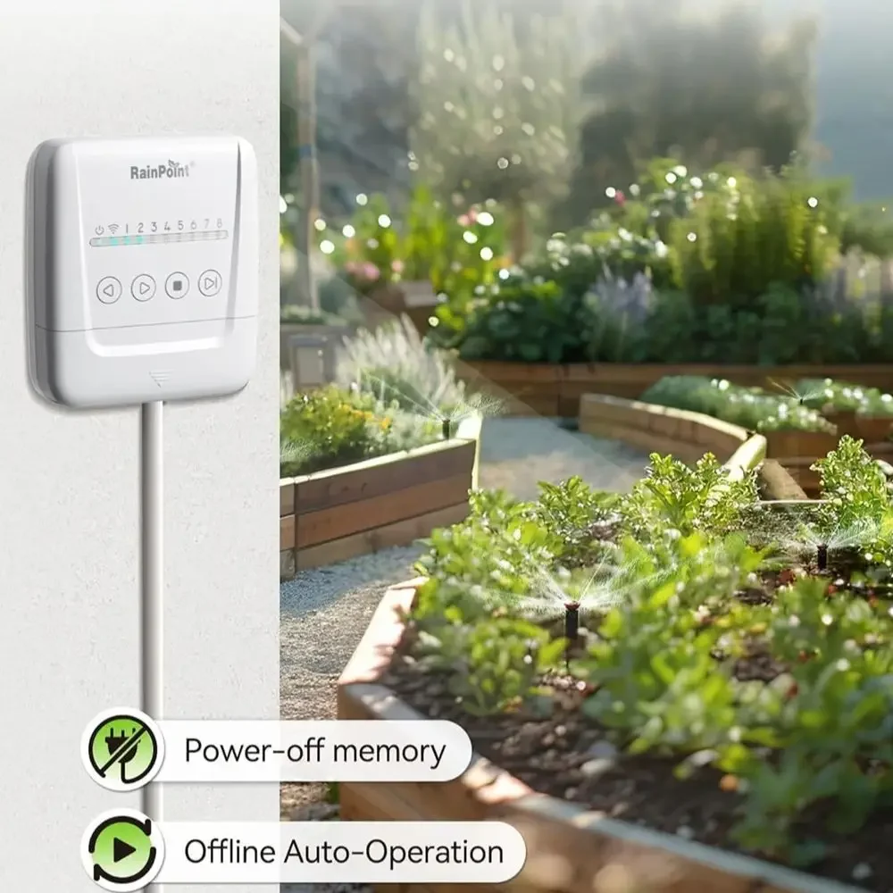 Rainpoint WiFi Irrigation Controller Garden Yard Watering Timer 8-Zone Smart Weather Based Watering Sprinkler System Programmer