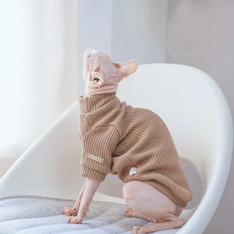 Coffee Cotton Sweater for Cat 2-legged Winter Coat for Sphynx Warm Sweatshirt for Kittens Soft Loungewear for Devon Rex