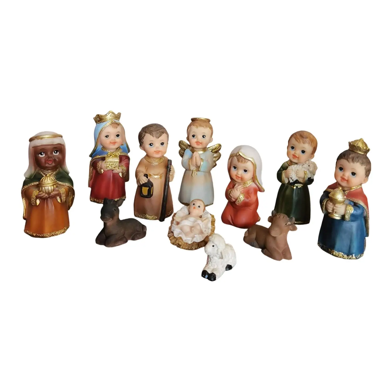 11Pcs Nativity Scene Manger Figurines Set, 9cm Catholic Resin Sculpture Nativity Figurine Statue,