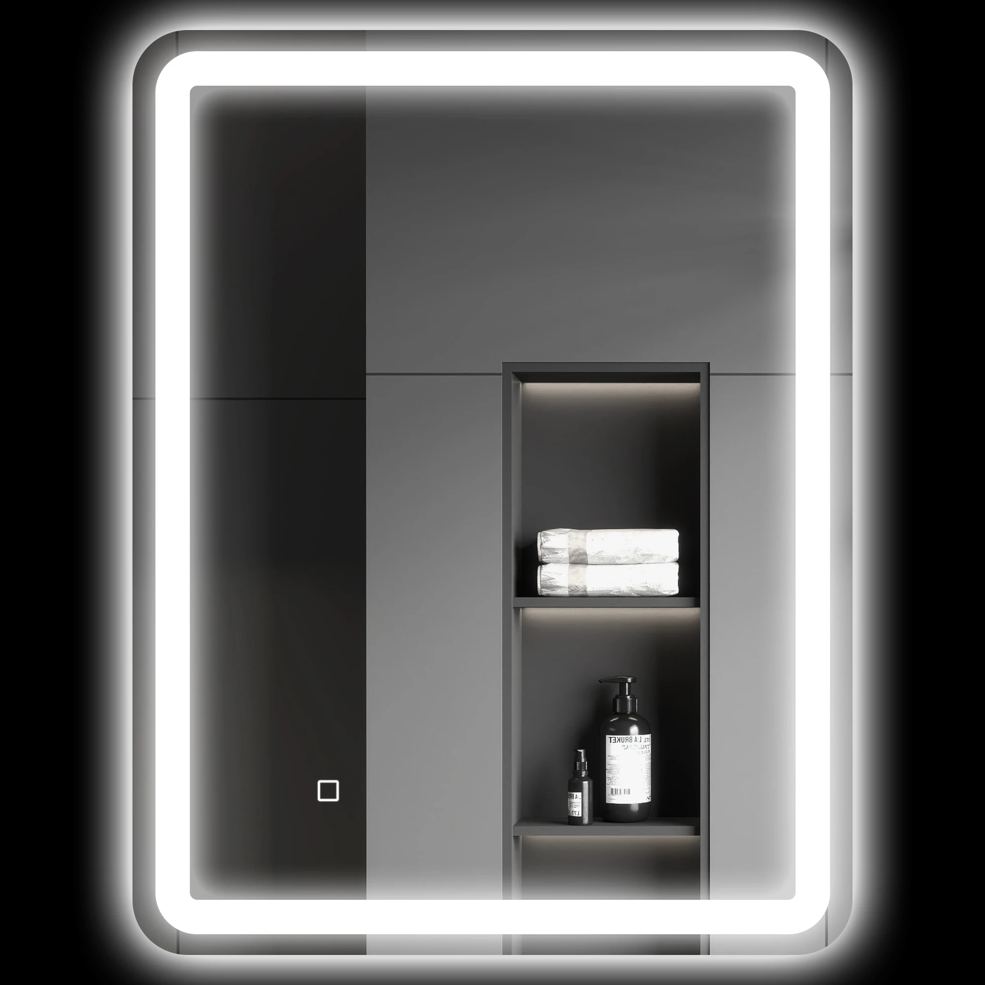 Specchio da bagno Homcom con luci a LED, 70X90 cm, specchio da parete, 3 colori chiari, luminosità dimmerabile, funzione antiappannamento