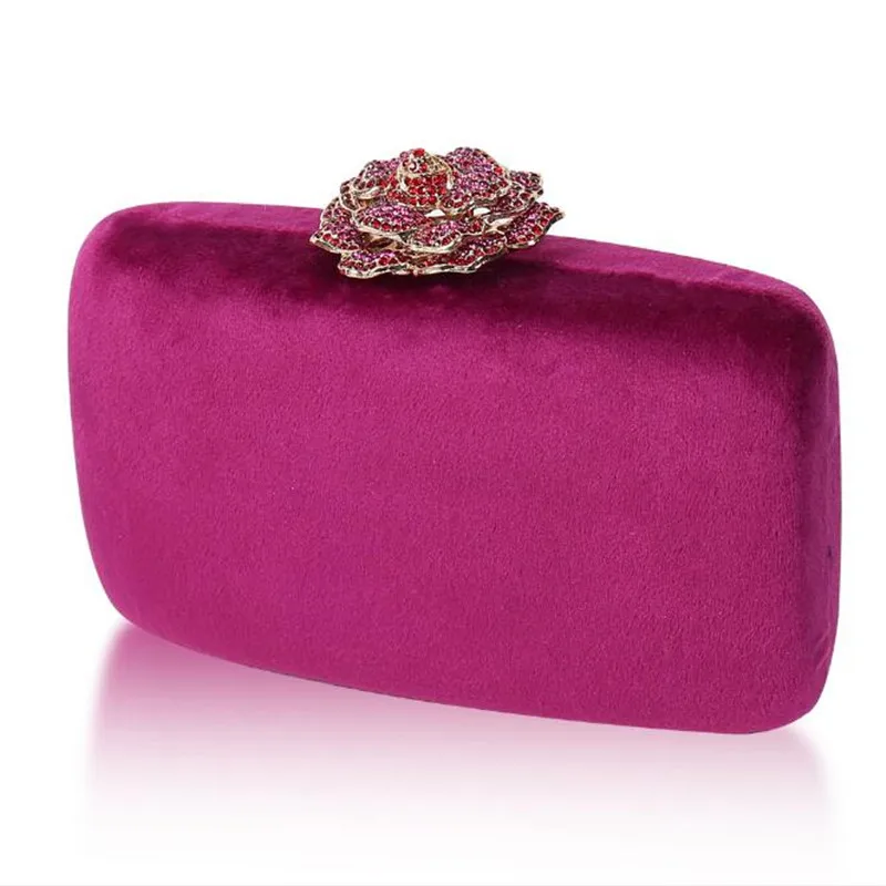 2023 Velvet Clutch Bag Diamond Flower Lock Elegant Evening Bag Luxury Designer Purse Wedding Chain Clutch Drop Shipping