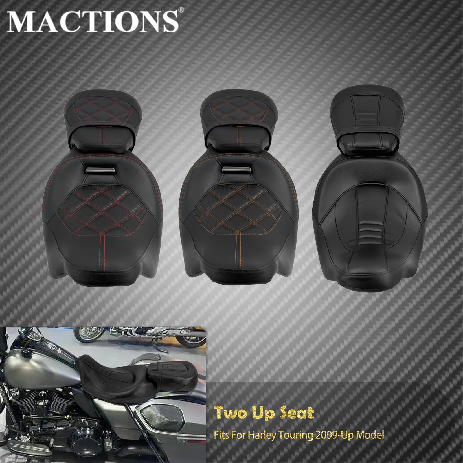 

Motorcycle Two-Up Driver Passenger Seat For Harley Touring 2009-24 Road King Road Street Electra Glide Ultra Limited CVO FLTRXS