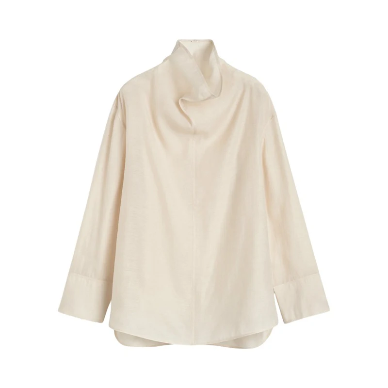2025 novo estilo camisa de gola empilhada feminina solta de manga comprida com colete pequeno