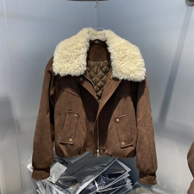 Winter Women's Cotton-padded Jacket in Korean Style Fashionable Versatile Thick Suede Short Coat Loose Warm Cotton-padded Jacket