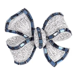 2024 Trendy Crystal OL Vintage Blue Bowknot Brooches for Women Luxury Design Elegant Casual Office Brooch Pins For Girls