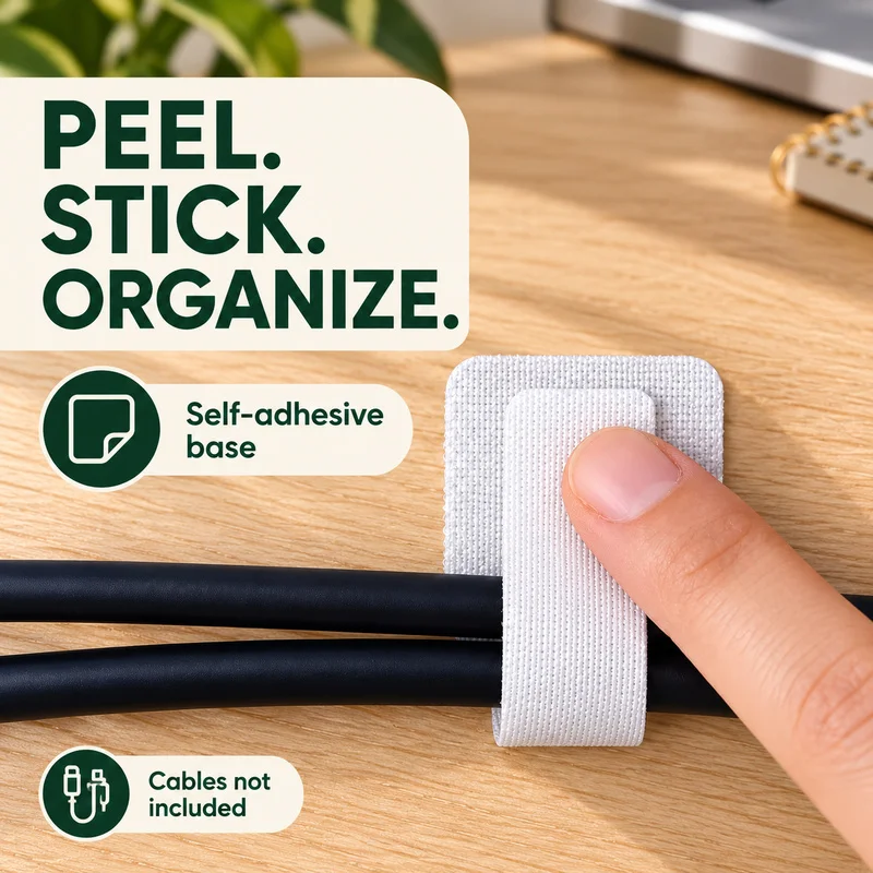 28x90mm Reusable Cable Organizer Straps 10/20PCS Self Adhesive Nylon Hook Loop Ties for Desk USB Charging Cords Home Office