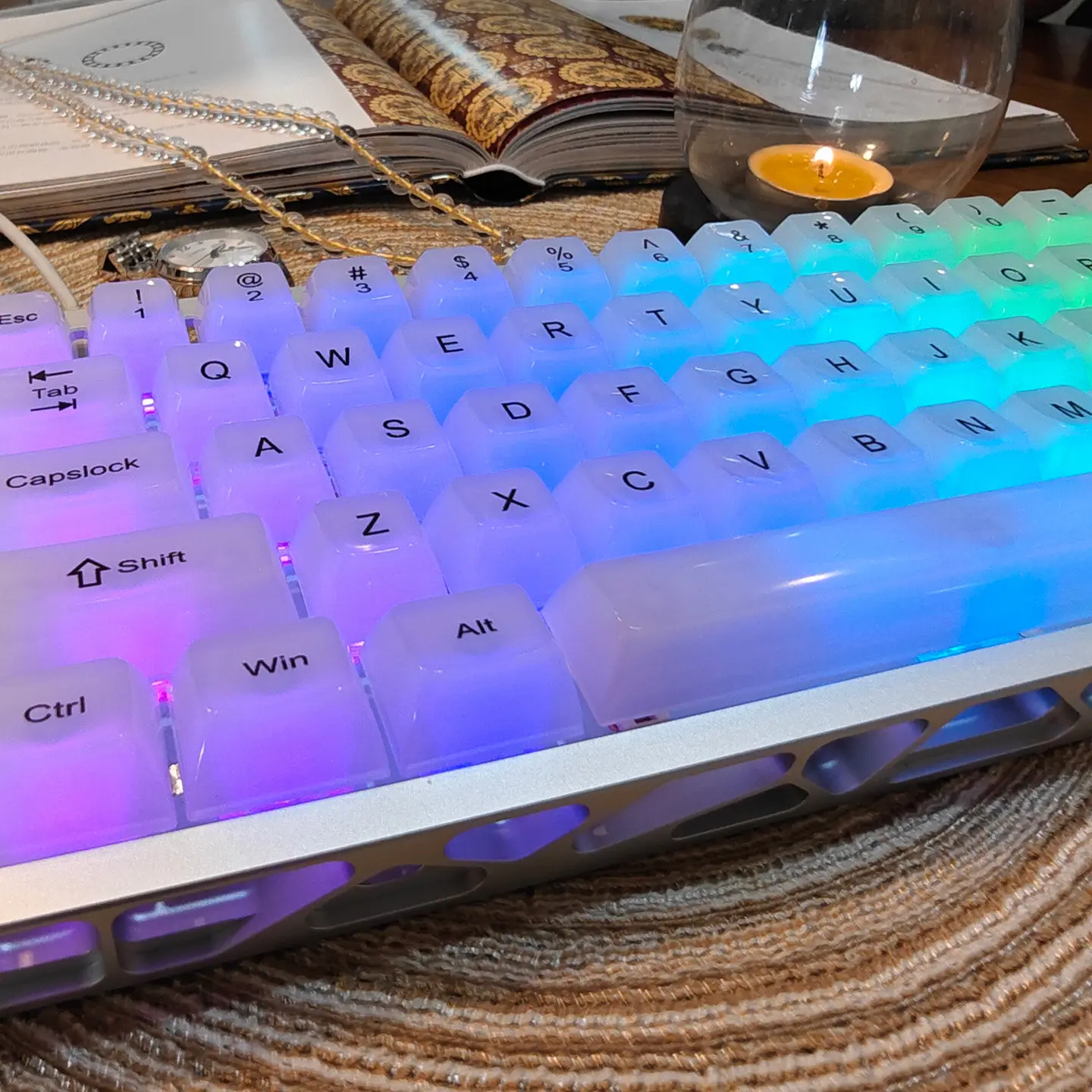 Marble Front and Side Engraved 115Keycaps Blind Typingoem Profile and Hazy PC Translucent for Miel Melsion Ajazzc Magnetic Axis