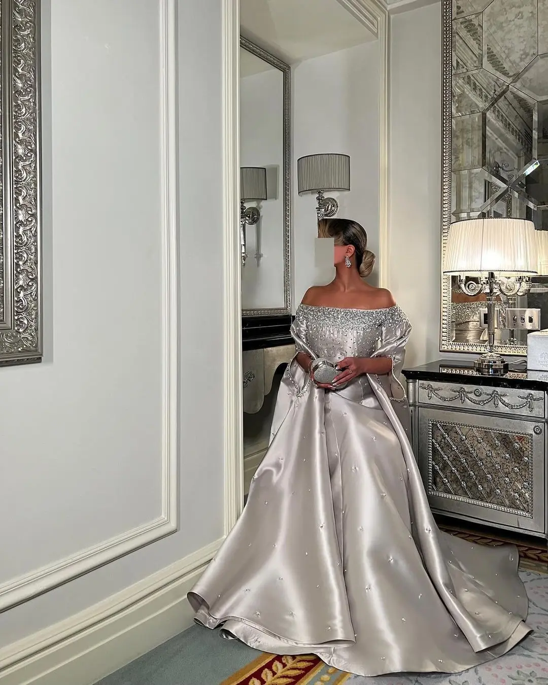 Customized Made Elegant Half Sleeve Beaded Crystal Ball Gown Floor Length Formal Evening Gowns For Women Wedding Party Dresses image 4