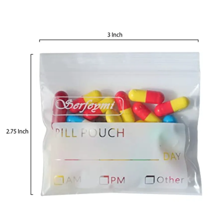 Pill Bags for Travel Pill Pouch Organizer BPA Free 3 x 2.75 inch Reusable Pill Pouches for Medicine with Write on Label and Zip