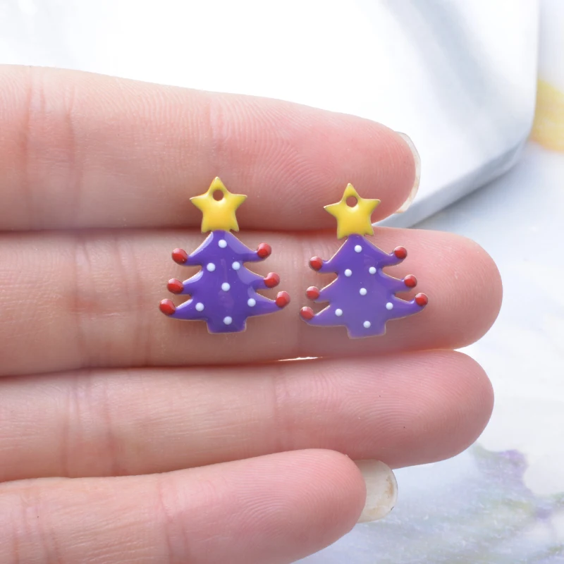 6 Stück Weihnachtsbaum-Anhänger aus emailliertem Kupfer, beidseitig mit Tropfenlackierung, bunte Anhänger für DIY-Schmuckzubehör – Detail 5