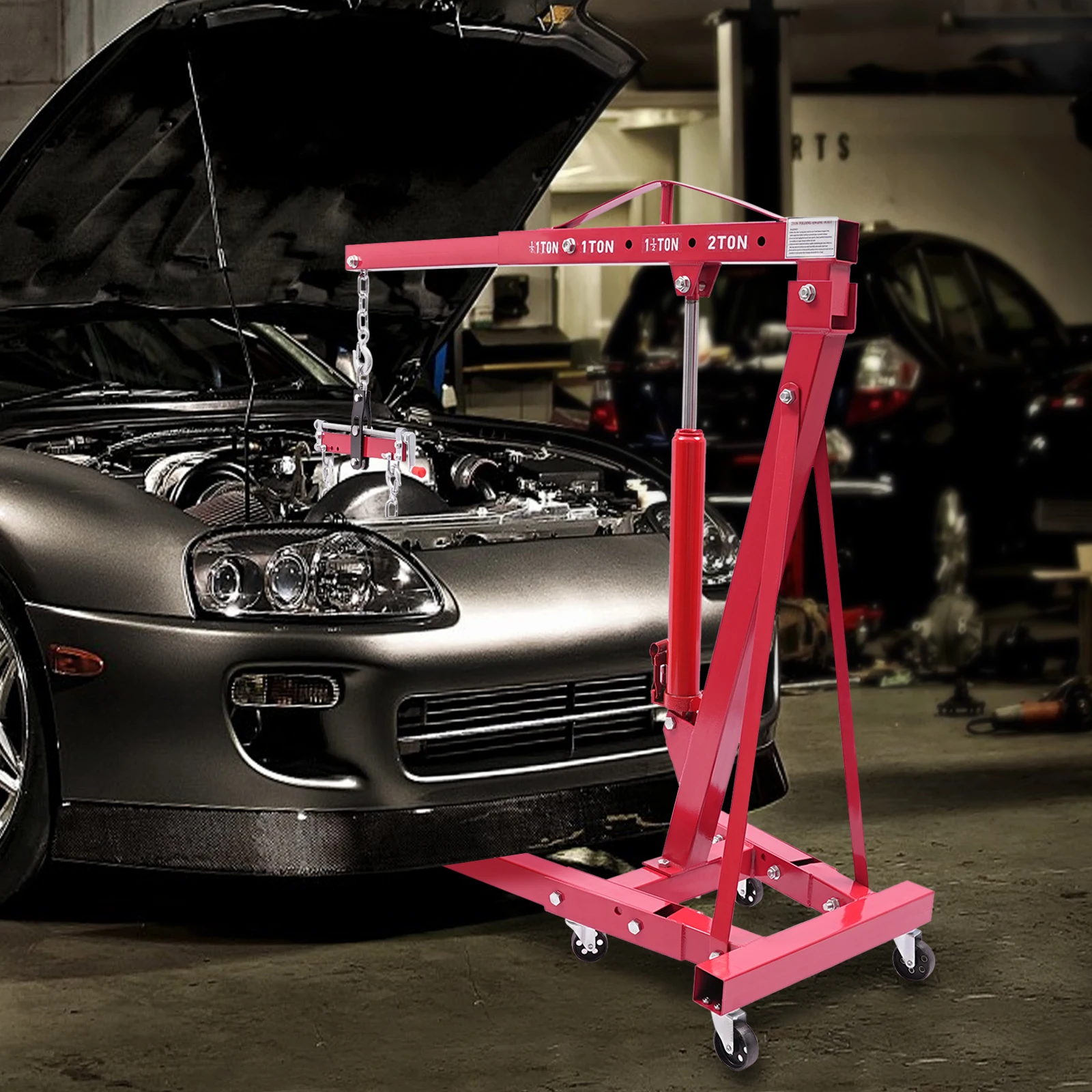 

Складной гидравлический кран до 2000 кг, моторный кран с 6 колесами и гидравлическим насосом для мастерских, складских и ремонтов автомобилей.