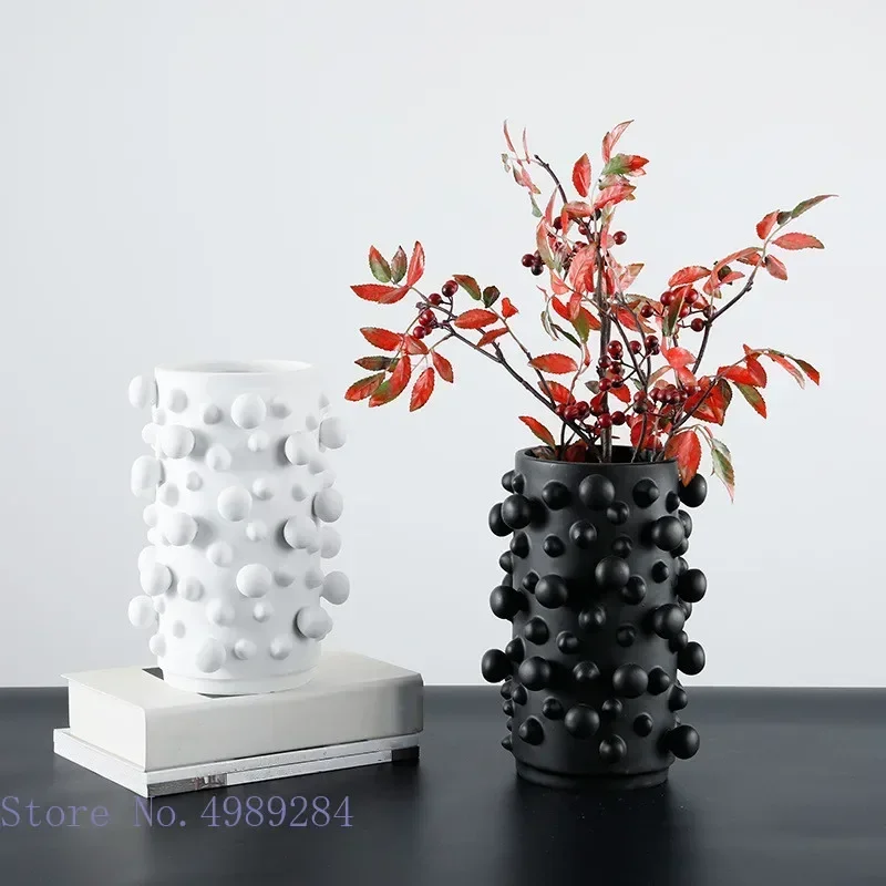 

Resin vase Black and White abstract Dots Round irregular bumps Bump Resin crafts ornaments Storage organization Home Decoration