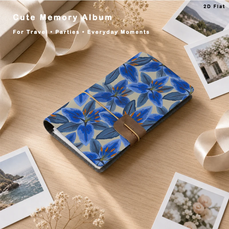 Art‑Style Blue Lily Instant Photo Book 80 Photos Notebook‑Style Ring Binder Photo Album Stylish Picture Keeper for Wedding Party
