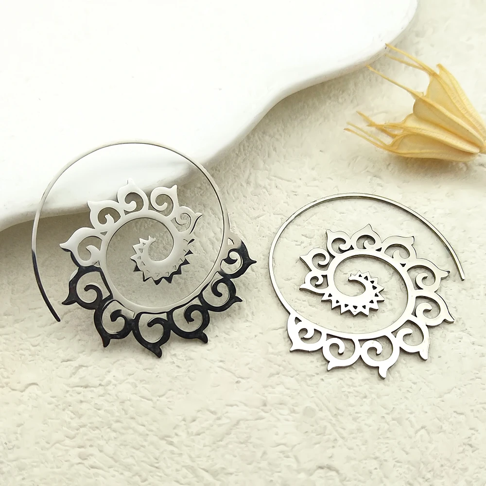 Indische Tribal Ethnische Edelstahl Spirale Creolen Böhmischen Mandala Blume Boho Ohrringe Frauen Schmuck aros mujer E9205