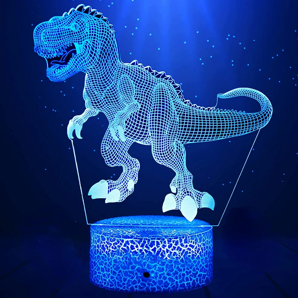 

Dinosaur Toys for Kids 3D Night Light with Remote Control 16 Colors Changing Dimmable Baby Room Bedside Table Lamp Gifts Party