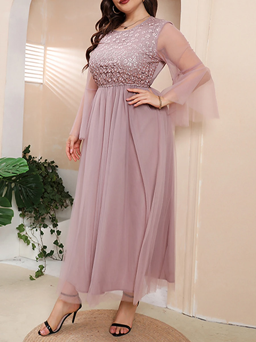 Women s Plus Size Dresses Lace Applique Detail V-Neck Sleeveless Maxi Dress for Special Occasions and Events