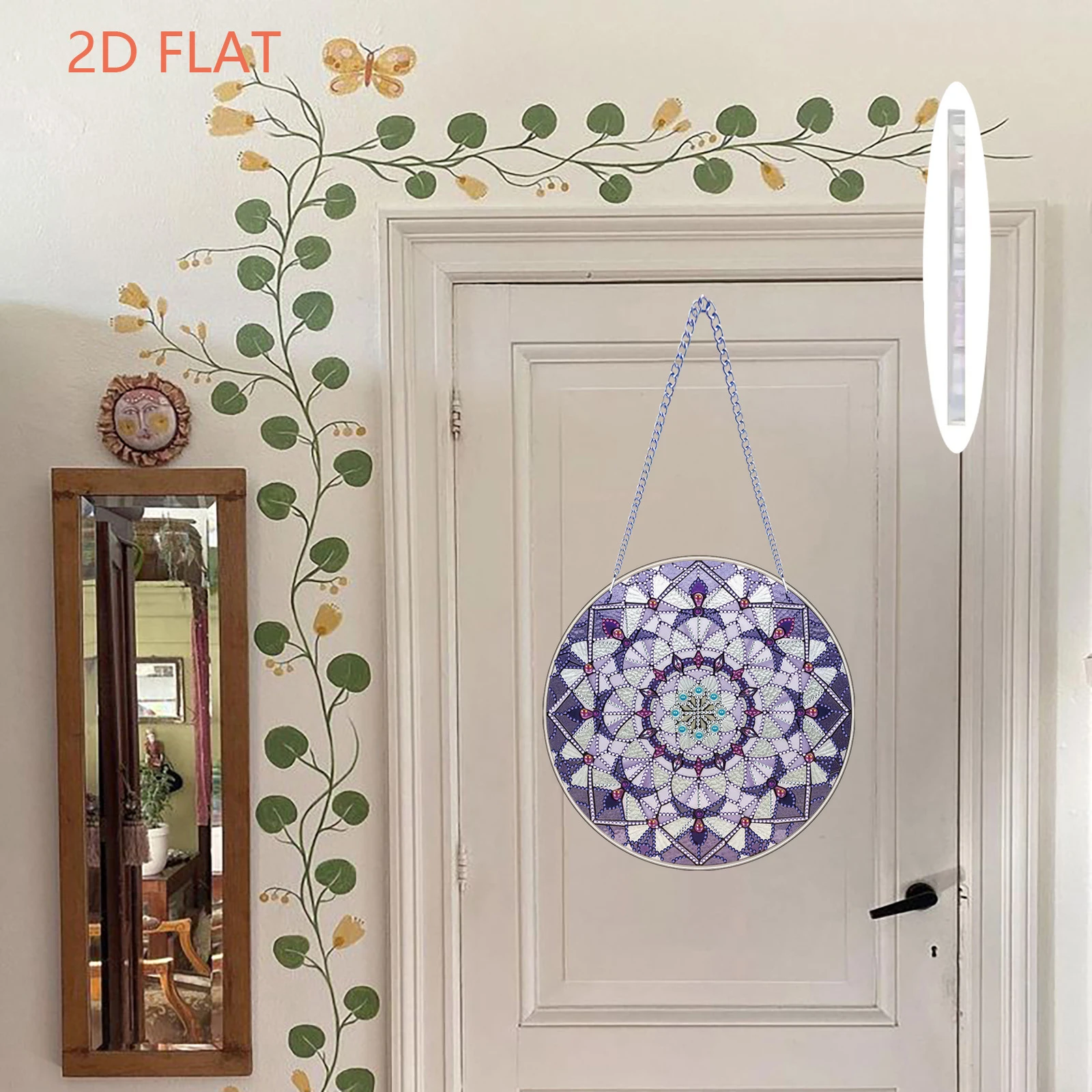 Flower DIY 2D Flat Acrylic Diamond Painting Hanging Pendant Double-Sided Diamond 24cm for Adults Home Garden Wall Door Hanging