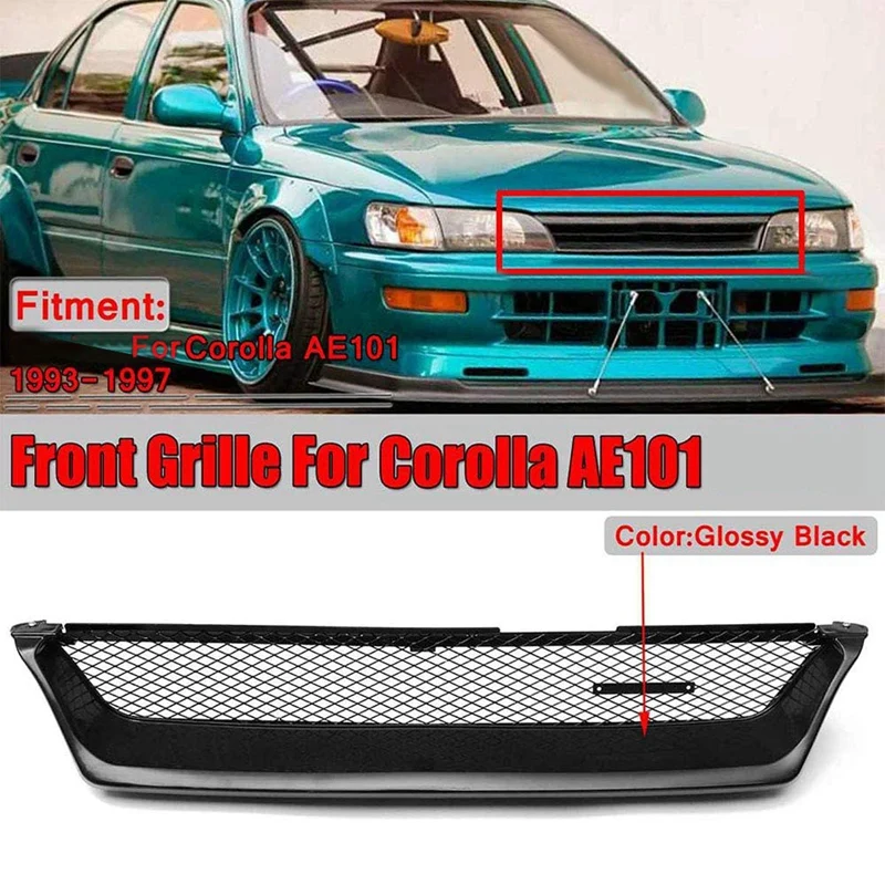 

New-Car Front Bumper Mesh Grill Grille Gloss Black Racing Grills For Toyota Corolla AE101 1993 1994 1995 1996 1997
