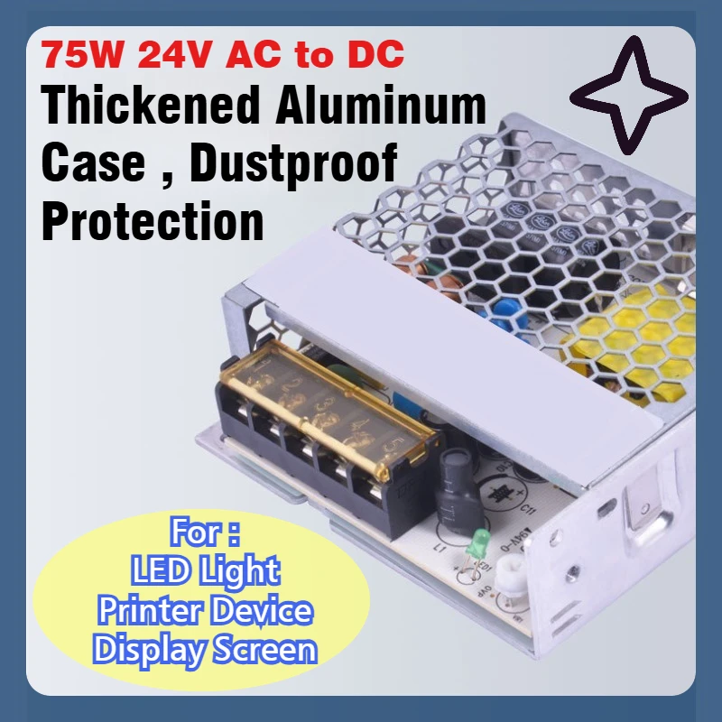 

Трансформаторы освещения, источник питания от 75 Вт, 24 В переменного тока в постоянный ток с одним выходом, для принтера, экрана дисплея и светодиодной подсветки