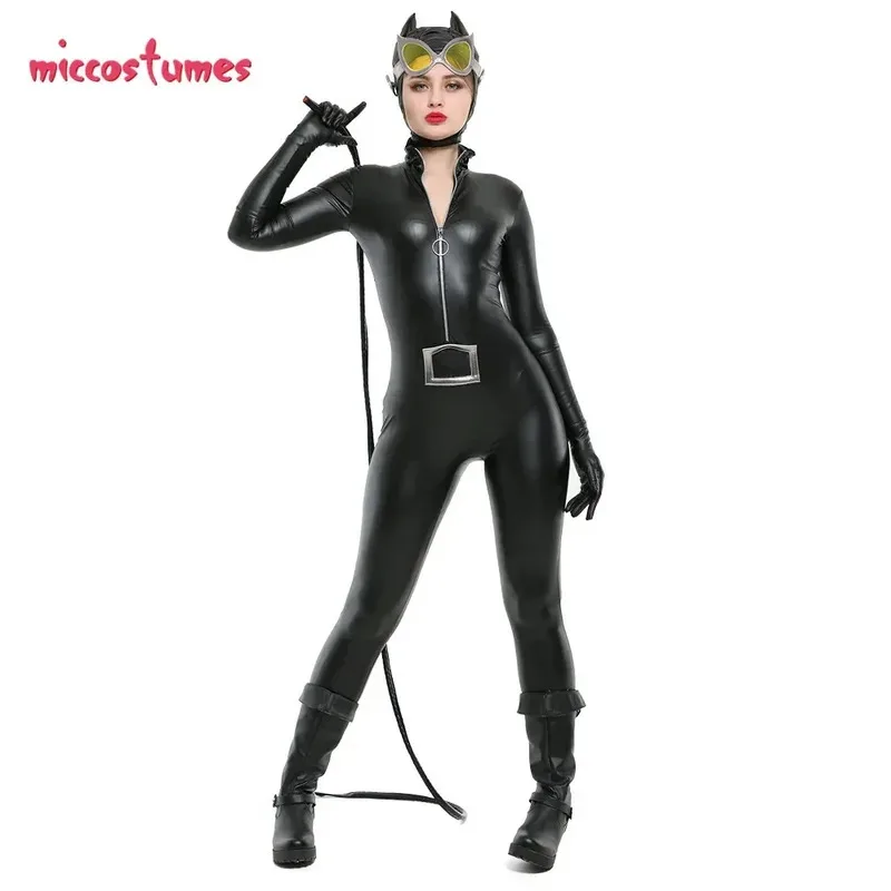 CyMiccostumes Cat Suit Kitty Cosplay Costume Black Bodysuit Jumpsuit Woman Halloween Cosplay Costume