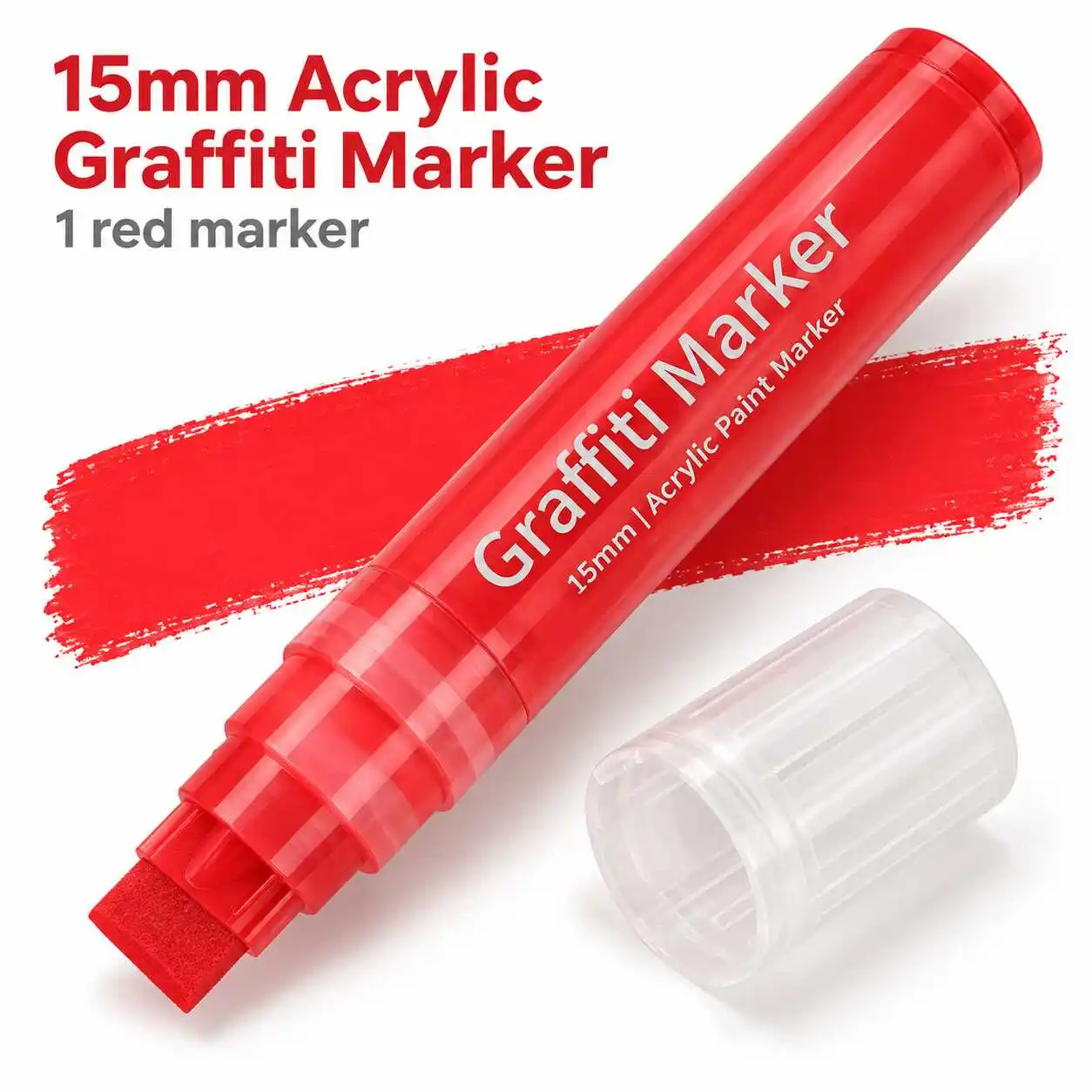 Red Graffiti Acrylic Paint Marker 15mm Flat Fiber Tip Single Piece for Lettering Broad Lines and DIY Art