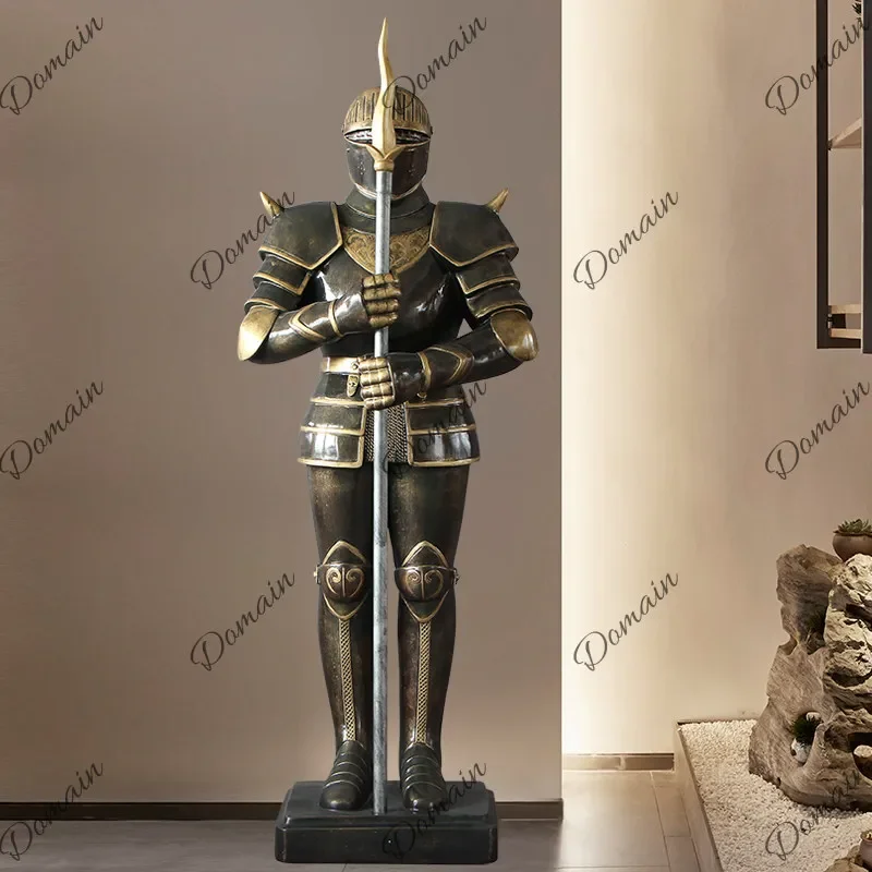 BJ Vintage Roman Armor Warrior Statue LED Light Sculpture Bar Restaurant Shop Decoration Feng Shui Welcome Figure