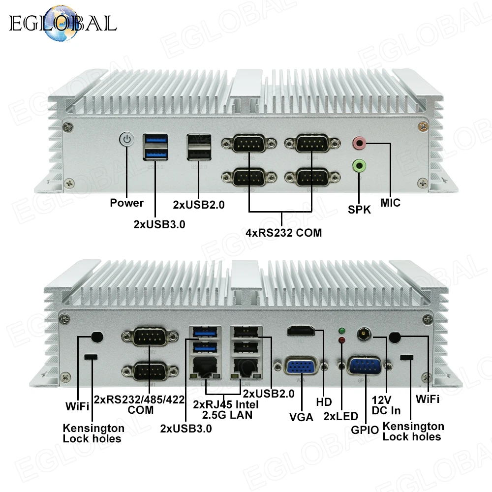 Eglobal przemysłowy komputer bez wentylatora i5 6300U i7 10510U Windows 7/8/10 jako Router VPN VGA HDMI Ordenador Mini PC 4G WiFi BT