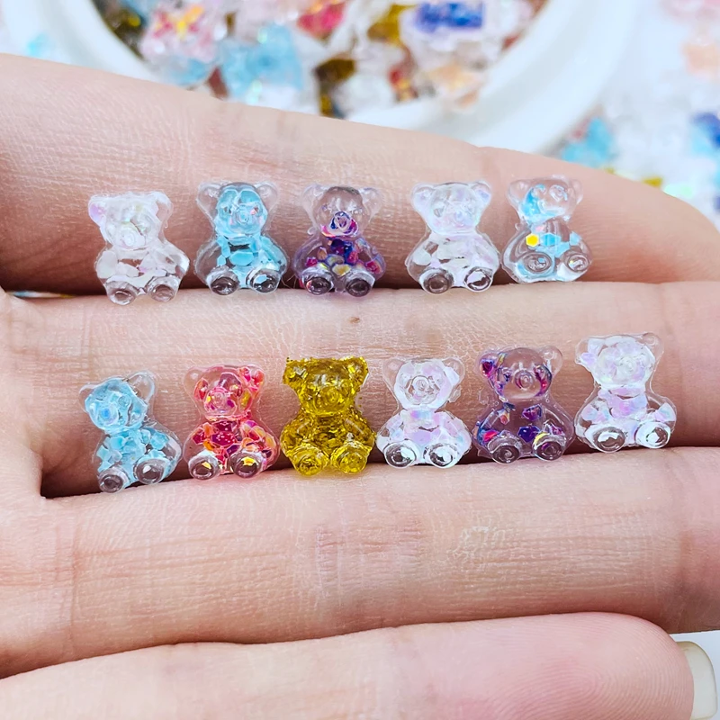 100Pcs New Cute Mini Shiny Little Bear Flat Back Resin Cabochons Scrapbooking DIY Jewelry Craft Decoration Accessories A46