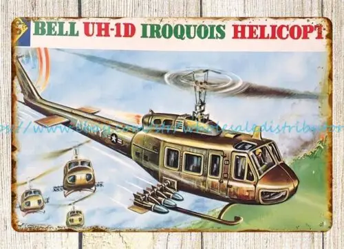 1960s Bell UH-1D Iroquois Helicopter fighting aircraft metal tin sign bar pub