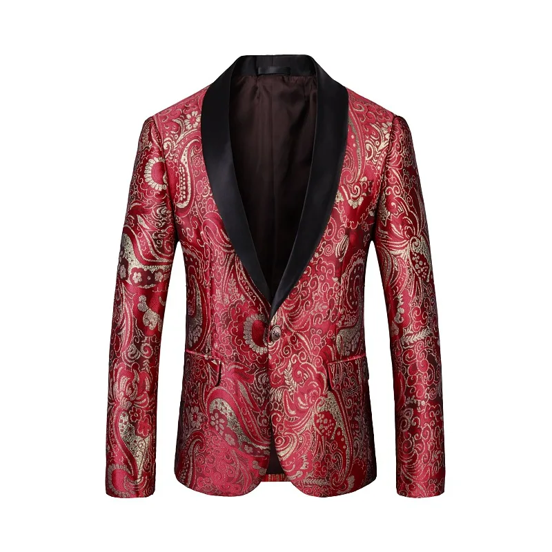 

KIDWHXR Men Blazer British Style Contrast Color Turn Down Collar Male Suit Coat Slim Printed Single-breasted Man Outerwear