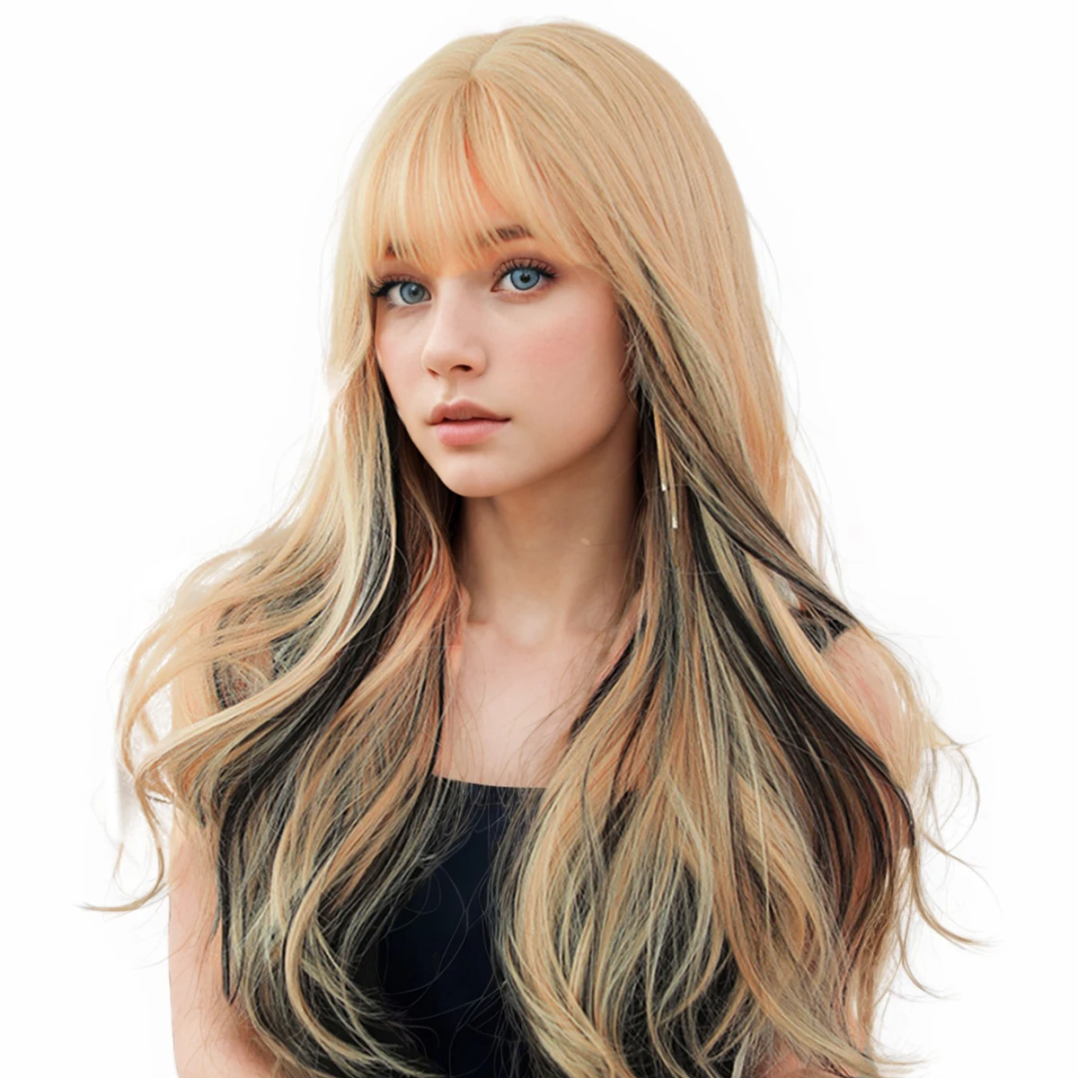 

Difei Synthetic long curly hair Lolita wig natural curly women's hair band bangs highlighting black pink high-quality wig