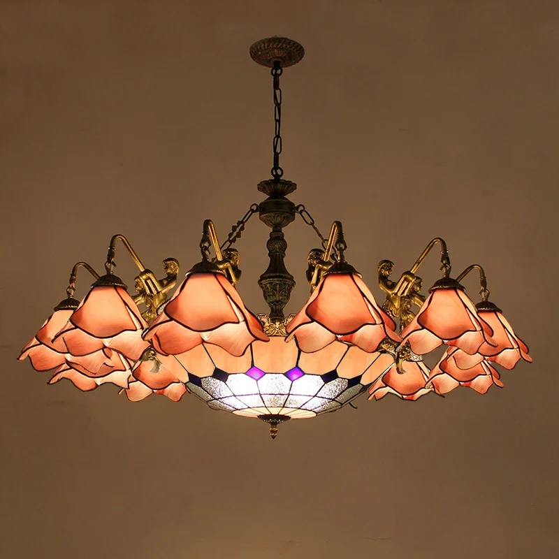 

DORIAN Mediterranean tiffany Chandelier American y Living Room Bedroom Villa Hotel Cafe Bar Color Glass Pendant Light