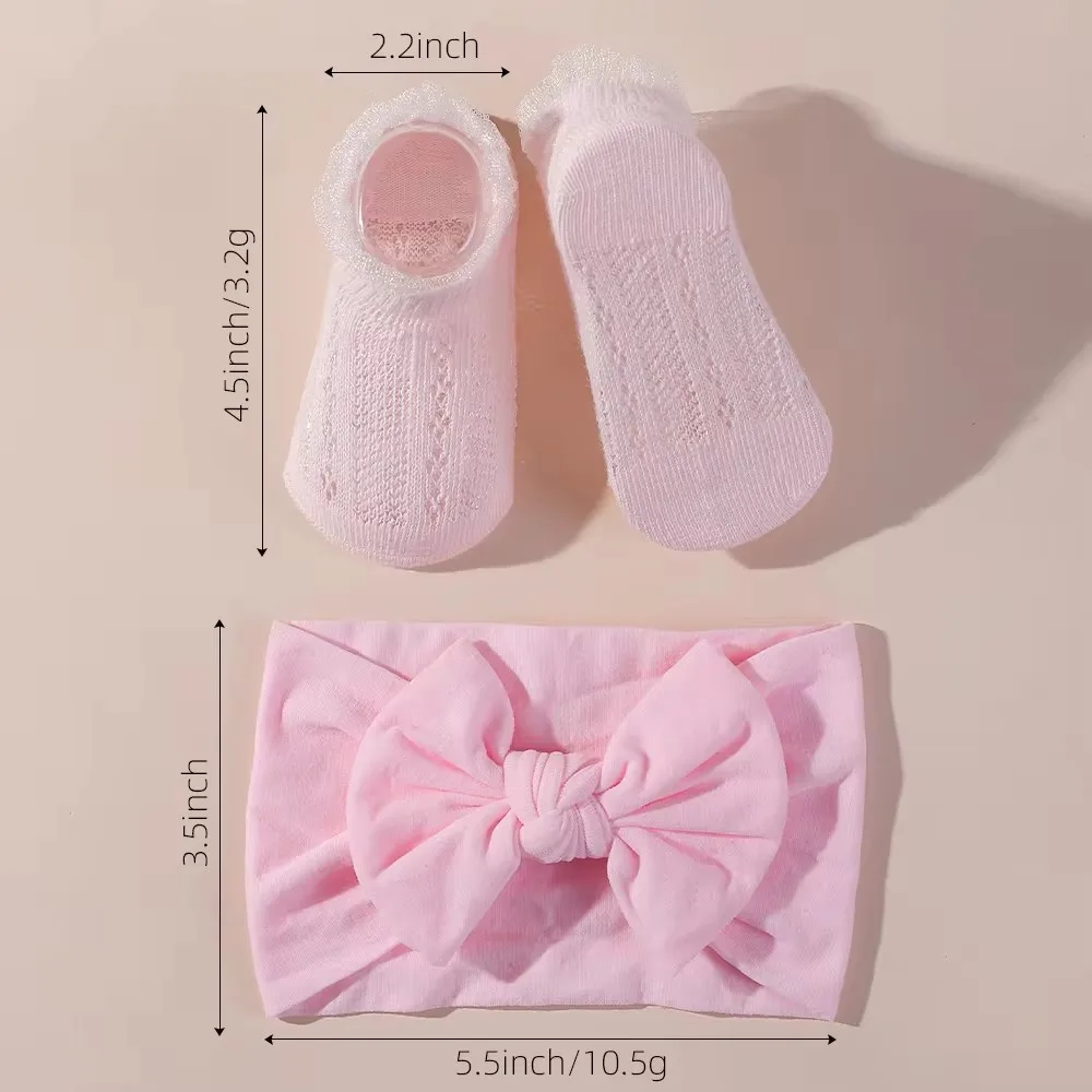 Newborns Soft Headband Socks Set Casual Baby Lace Socks Sets Elastic Solid Color Head Band for Infant Kids Hairwear Accessories