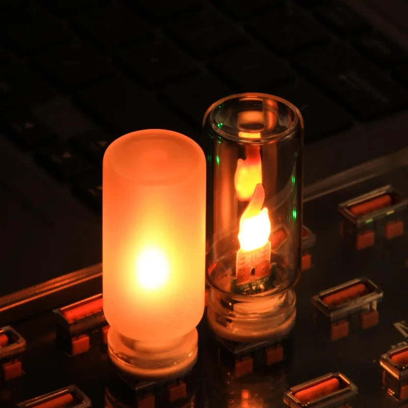 Flickering Flame Light Bulb USB Vintage Fire Effect Lamp Decor Home Atmosphere Warm White LED Candle Bulb Realistic Flashing Art