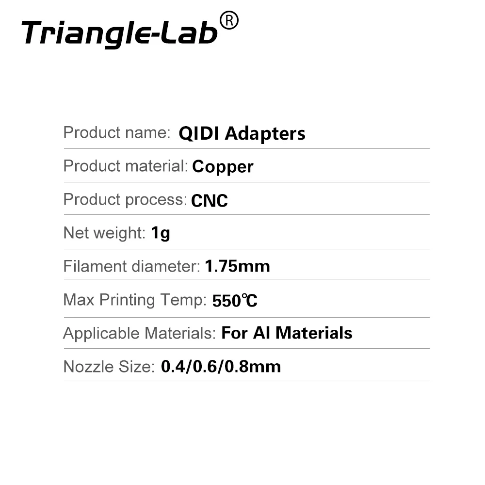 Trianglelab Plated Copper QIDI Adapters and V6 DLC Bimetal Nozzle compatible with QIDI 3D printer