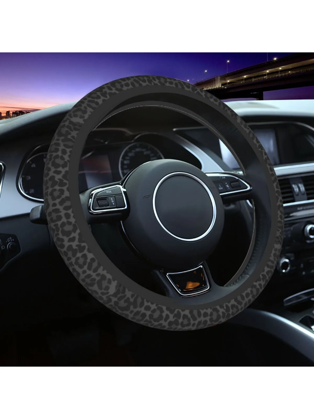 Housse de volant universelle en néoprène, imprimé léopard noir, motif guépard, 15 pouces, protection de volant de voiture pour femmes et hommes