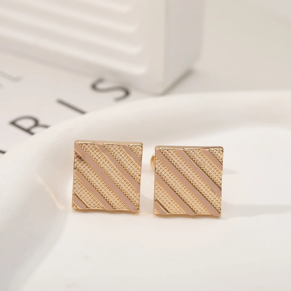 Golden Diagonal Pattern Mens Cufflinks Stripe Design Whale Back Closure Square Sleeve Button