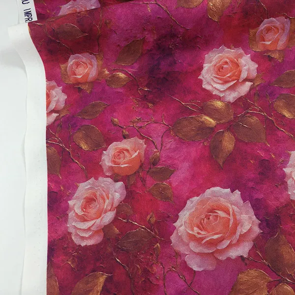 Retro Paper Chase Style Gold Leaf Rose Digital Print Flat Cotton DIY Handmade Clutch Bag Hairband Home Fabric Sponge Pad