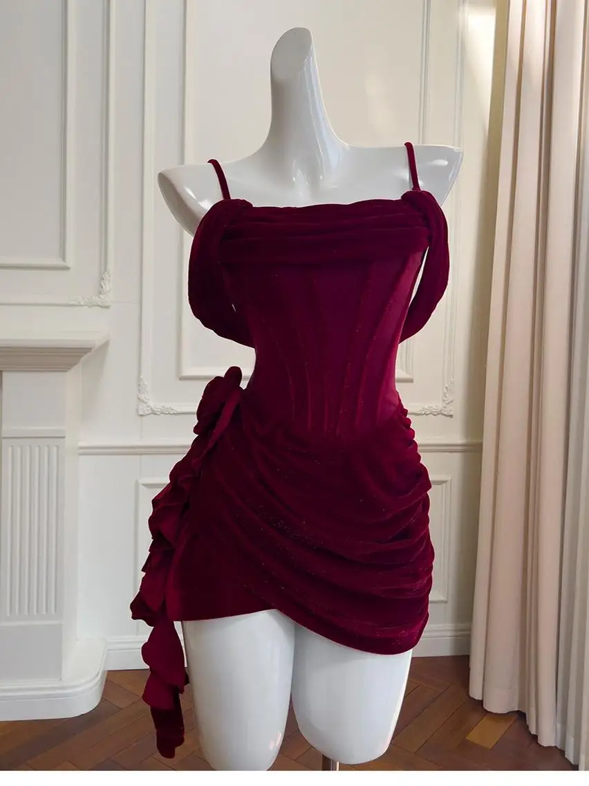 セクシーなワンショルダー、ウエストシェイプ、フィッシュボーン柄の誕生日ドレス、エレガントなショートスカート、20代の若い女性のためのボールガウン