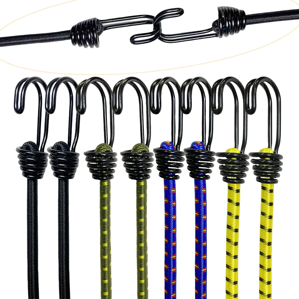 8Pcs 60cm Camping Bungee Cord Double-J Hooks Elastic Straps Bungee Cords High Elasticity Latex Tied Rope Bicycle Luggage Lanyard